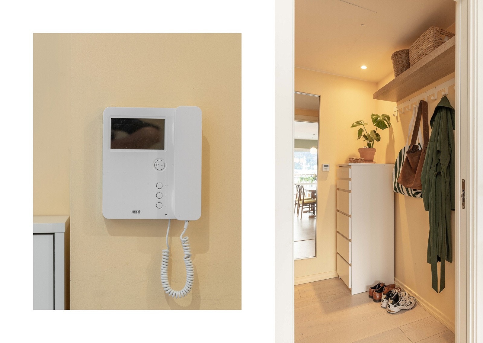 Lys og moderne entré med plass til knagger og oppbevaring. Galleribilde