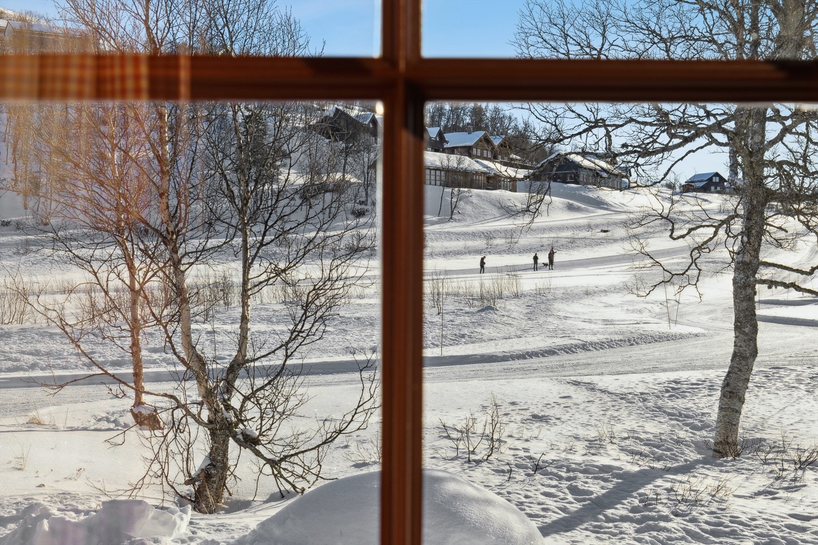 Fra hyttas vindu kan du se rett ut i Silkedalsløypa. Galleribilde