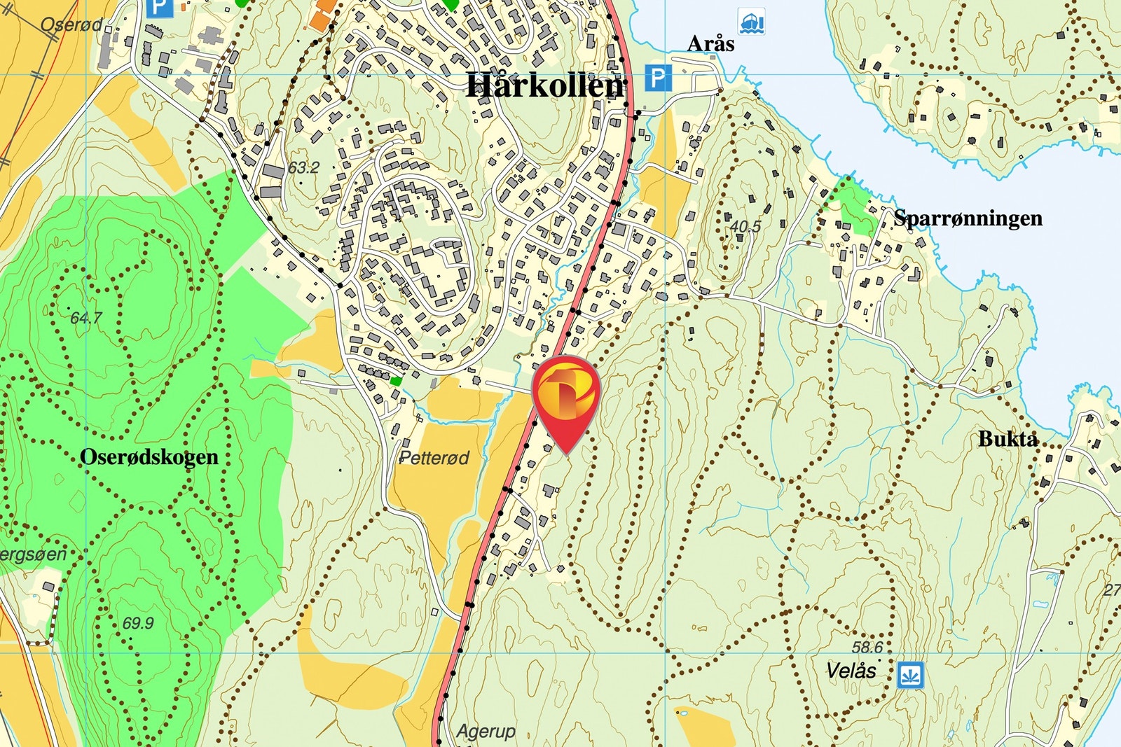 Turkart. Flotte turområder i umiddelbar nærhet (stier: sorte prikker) Galleribilde