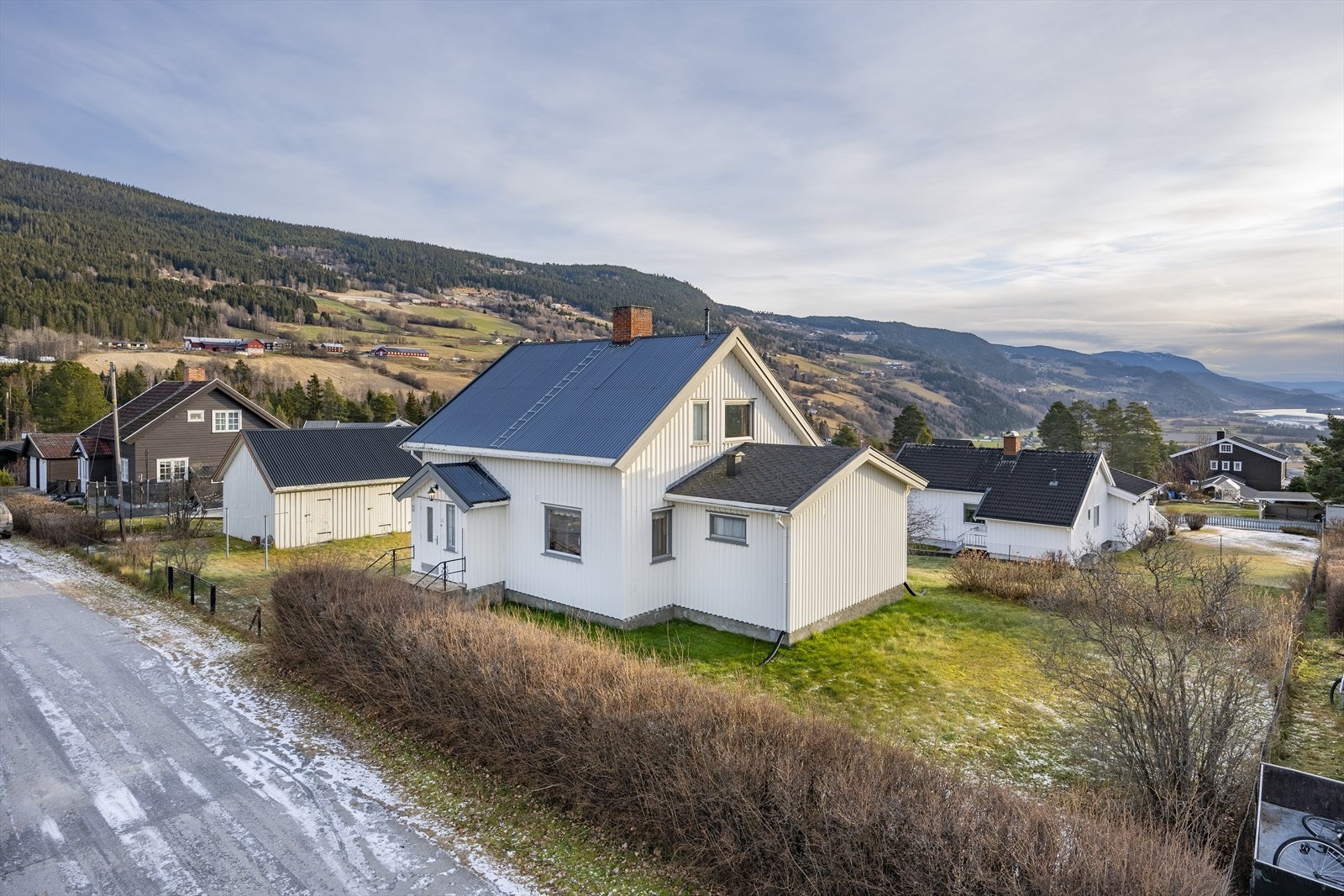 Pent opparbeidet tomt med plen, busker og trær. Galleribilde