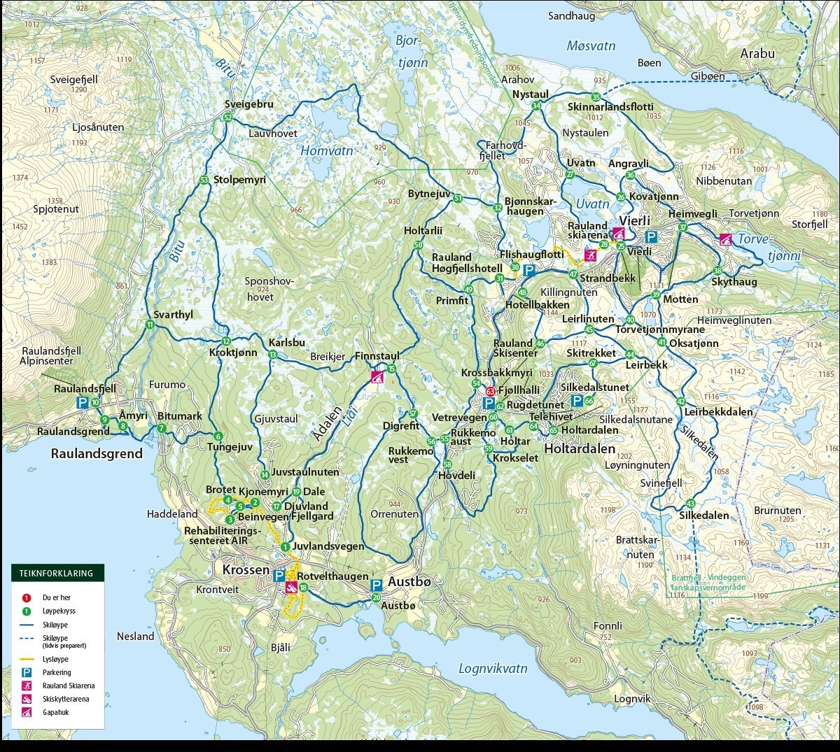 Det lokale løypenettet på Kvambekk er tilkyttet løypenettet på Rauland. Løypekart Rauland - Rauland tilbyr et fantastisk skiterreng fra november til mai, med hele 150 km godt preparerte langrennsløyper i variert terreng. Galleribilde