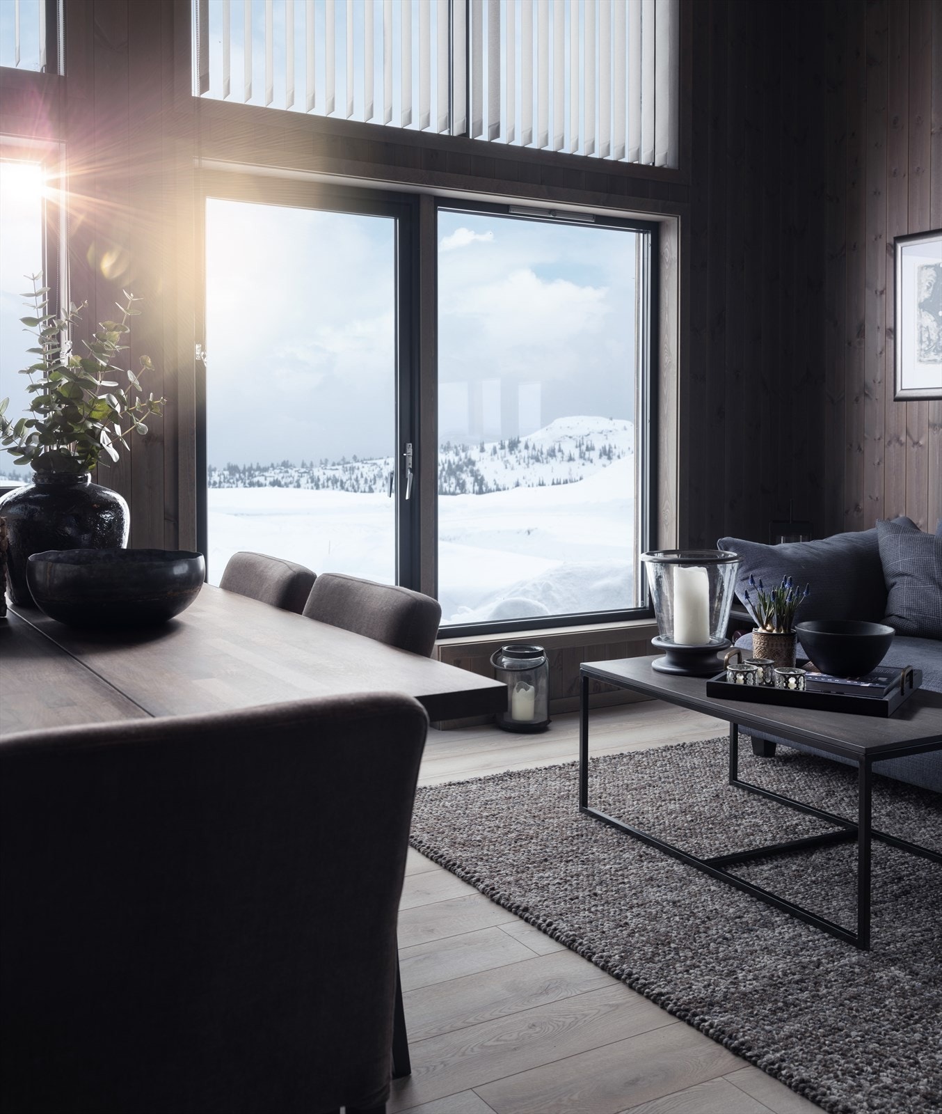 Stue Fjellbu. (Bilde fra solgt hytte. Standard vil kunne avvike.) Galleribilde