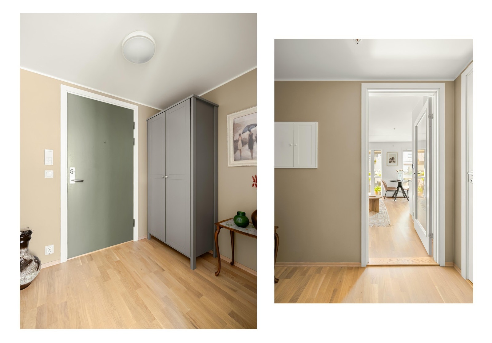 I entreen er det et garderobeskap med plass til yttertøy. Herfra finner vi også inngangen til badet. Galleribilde