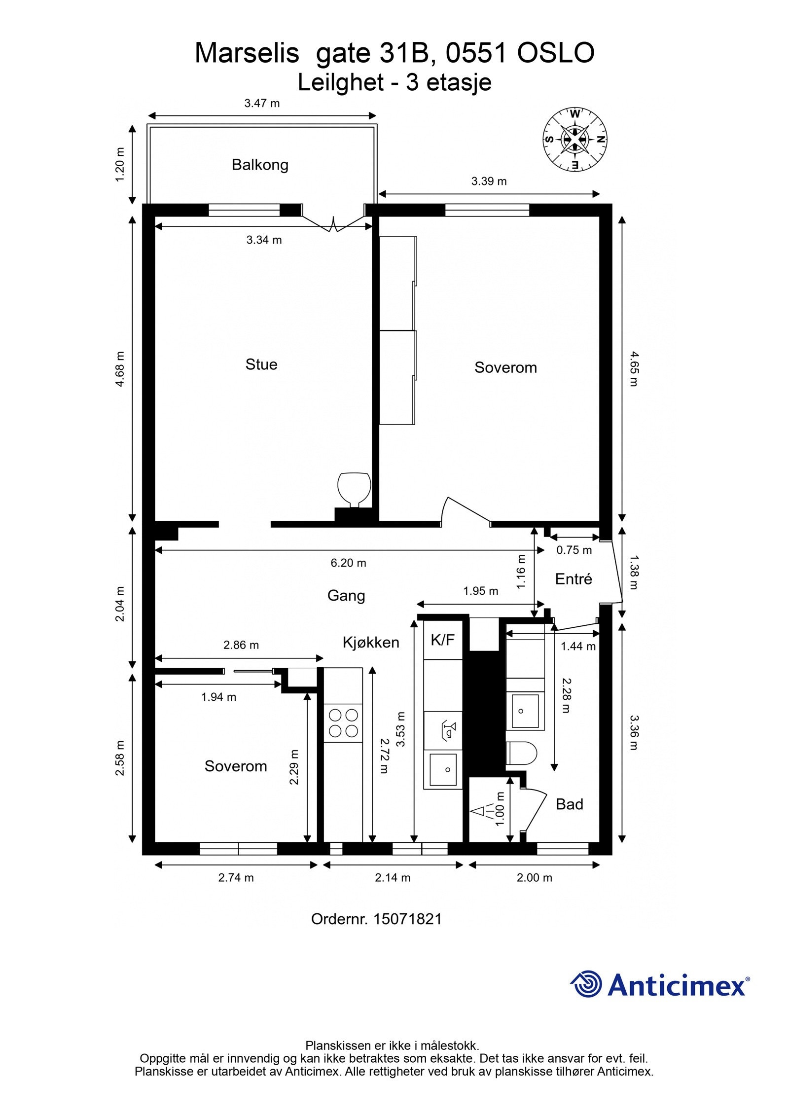 Plantegning med mål. Galleribilde