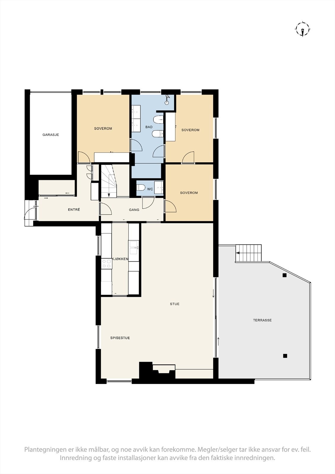 1. etasje: integrert enkeltgarasje kan med enkle grep omgjøres til soverom og implementeres som i internt Bruksareal. Galleribilde