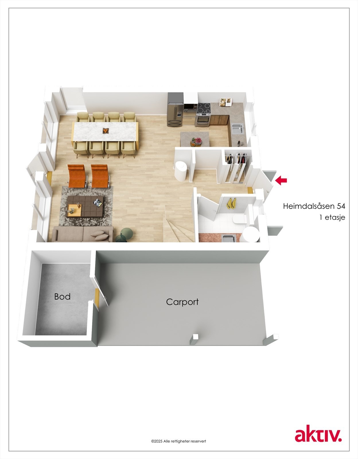 3D plantegning 1. etasje Galleribilde