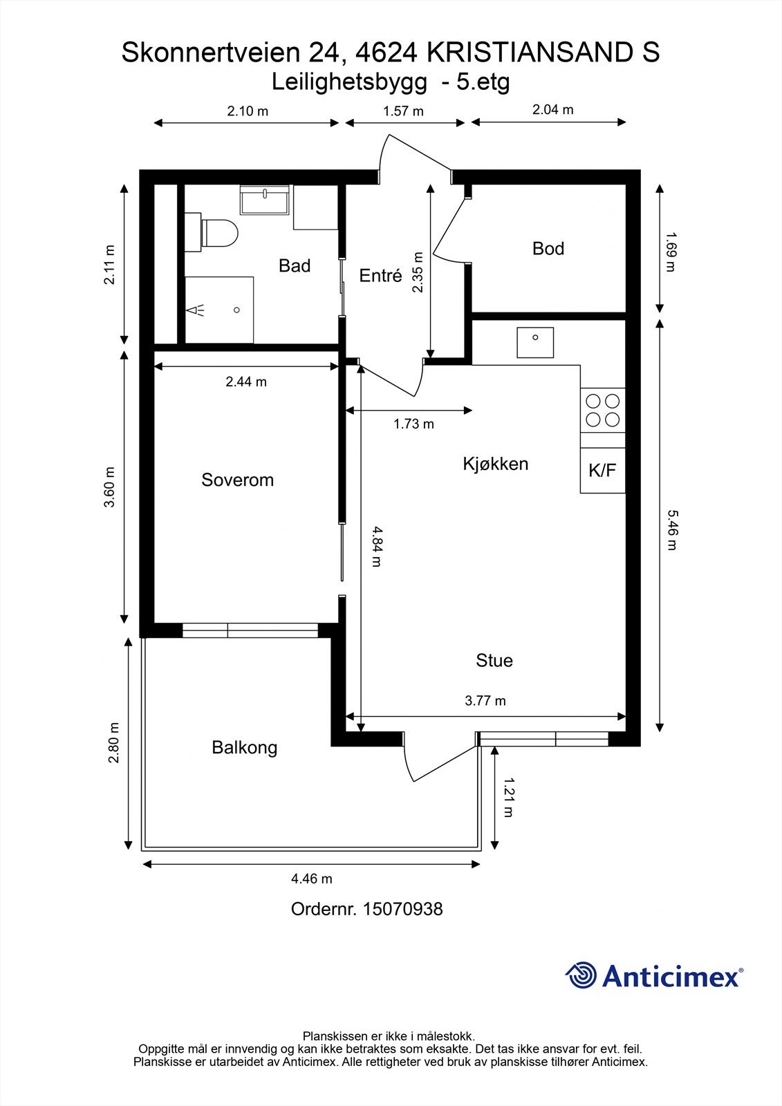 Plantegning med mål- 5 etg. Galleribilde