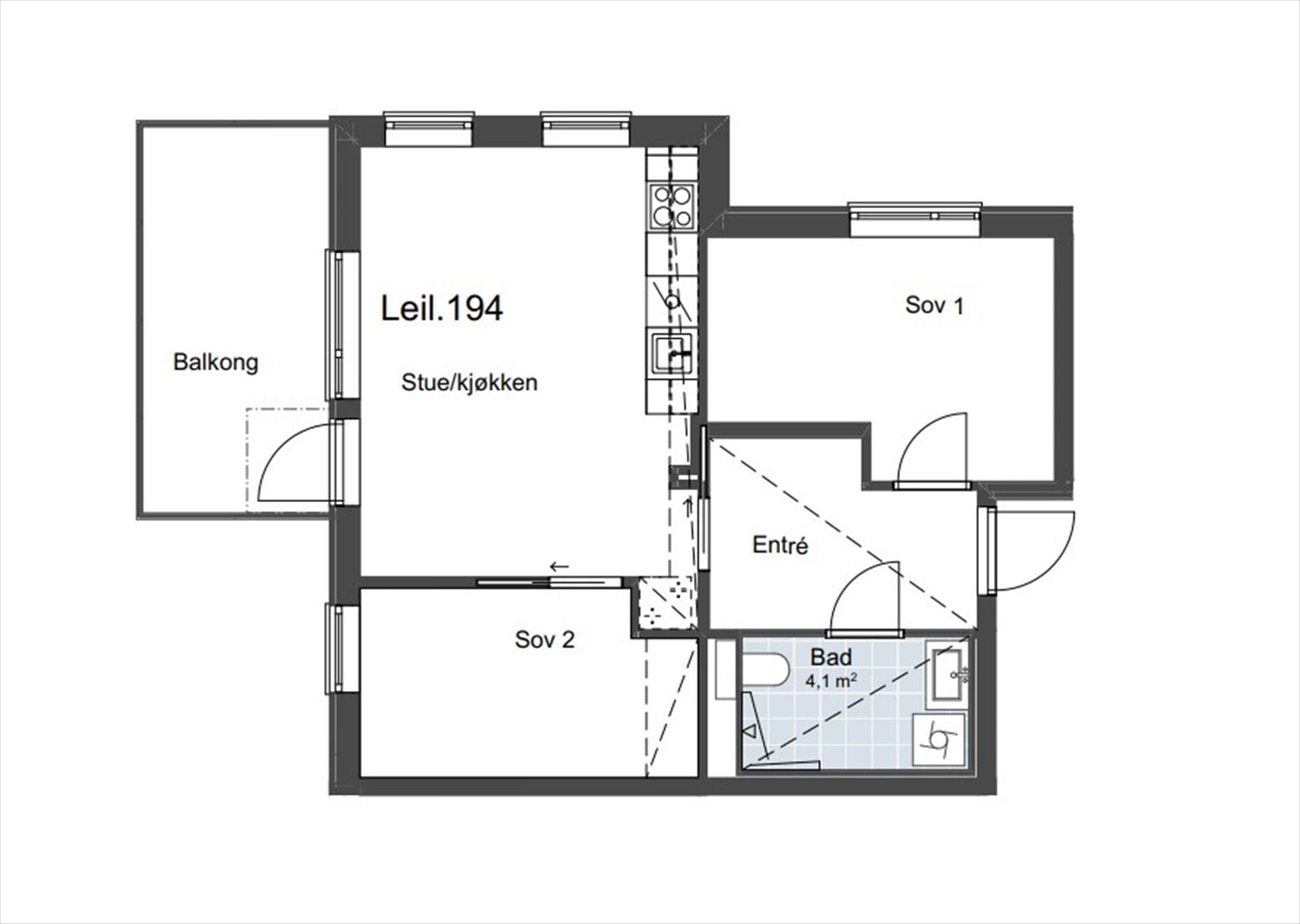Plantegning fra utbygger. Det medfølger også en kjellerbod på ca. 5 m². Galleribilde