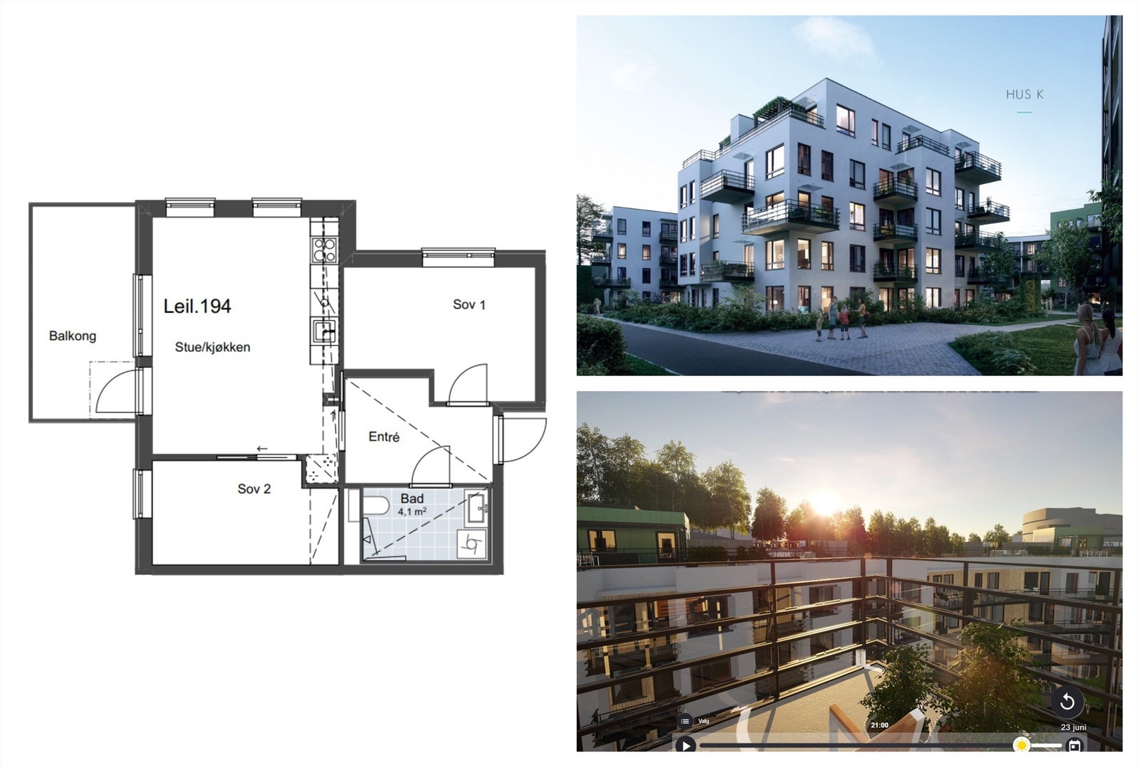 Salg av kontraktsposisjon | 3-roms toppleilighet på byggets hjørne i 5. etasje. Balkong med svært gode solforhold. Galleribilde