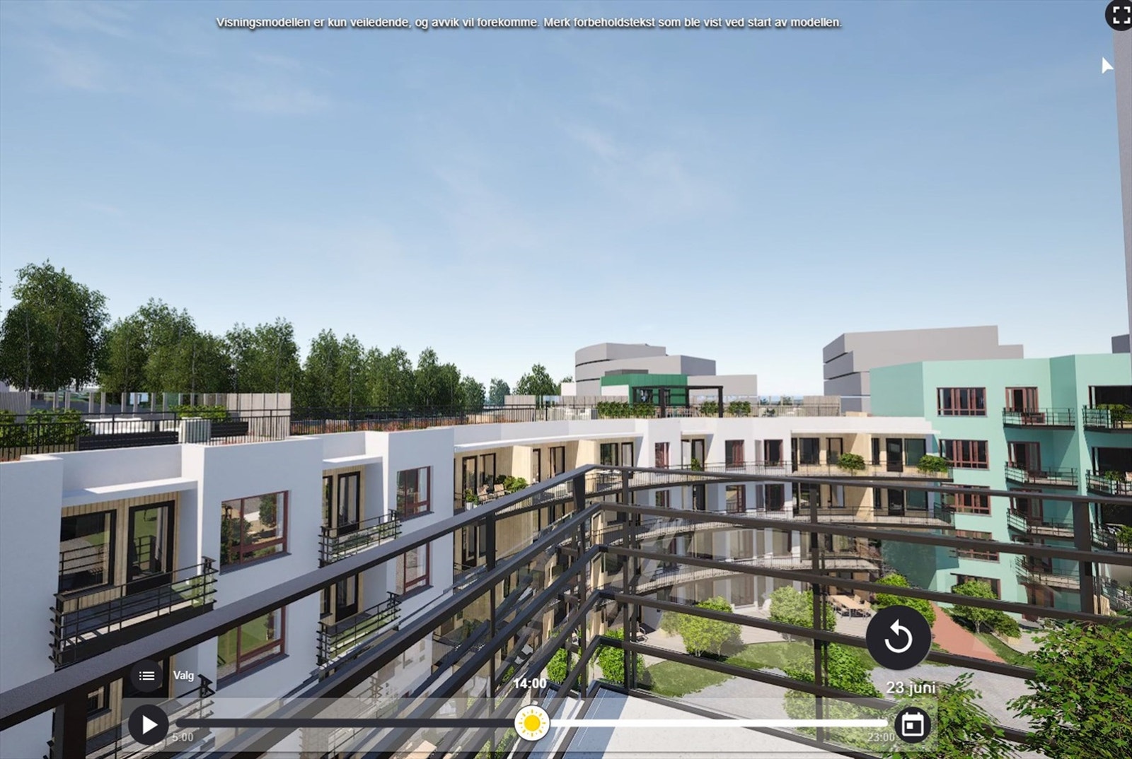 Illustrasjon | Utsyn fra balkong. Hentet fra simulator. Avvik kan forekomme. Galleribilde