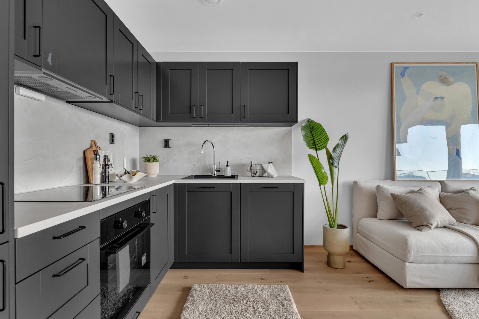 Kjøkkenet kommer med integrerte hvitevarer; herunder stekeovn, induksjonsplatetopp, oppvaskmaskin og kombiskap kjøl/frys. Hvitevarene på kjøkkenene i bygget er levert fra Siemens, Flectrolux eller tilsvarende. Galleribilde