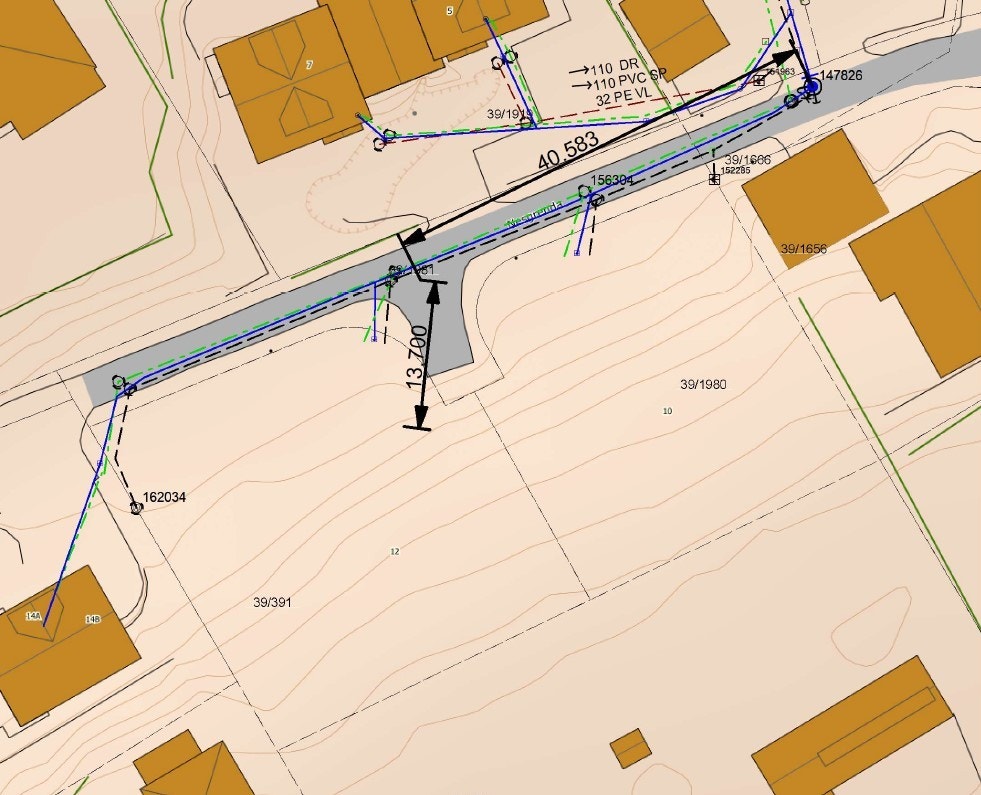 Ledningskart med avstand til brannkum Galleribilde