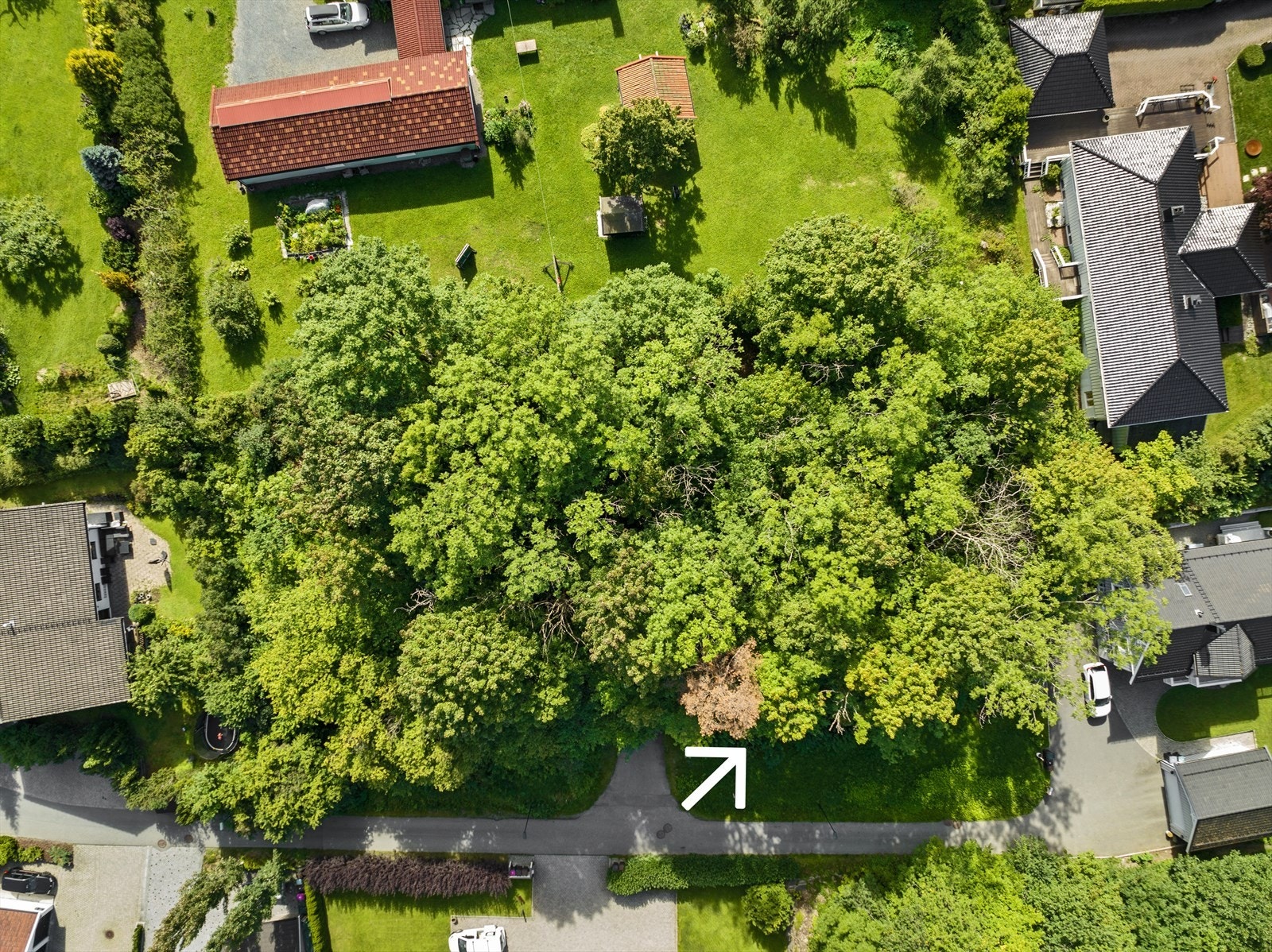 Tomten er skrånende mot nordvest, men flater ut på toppen. Dette åpner for spennende arkitektur og utnyttelse. Galleribilde