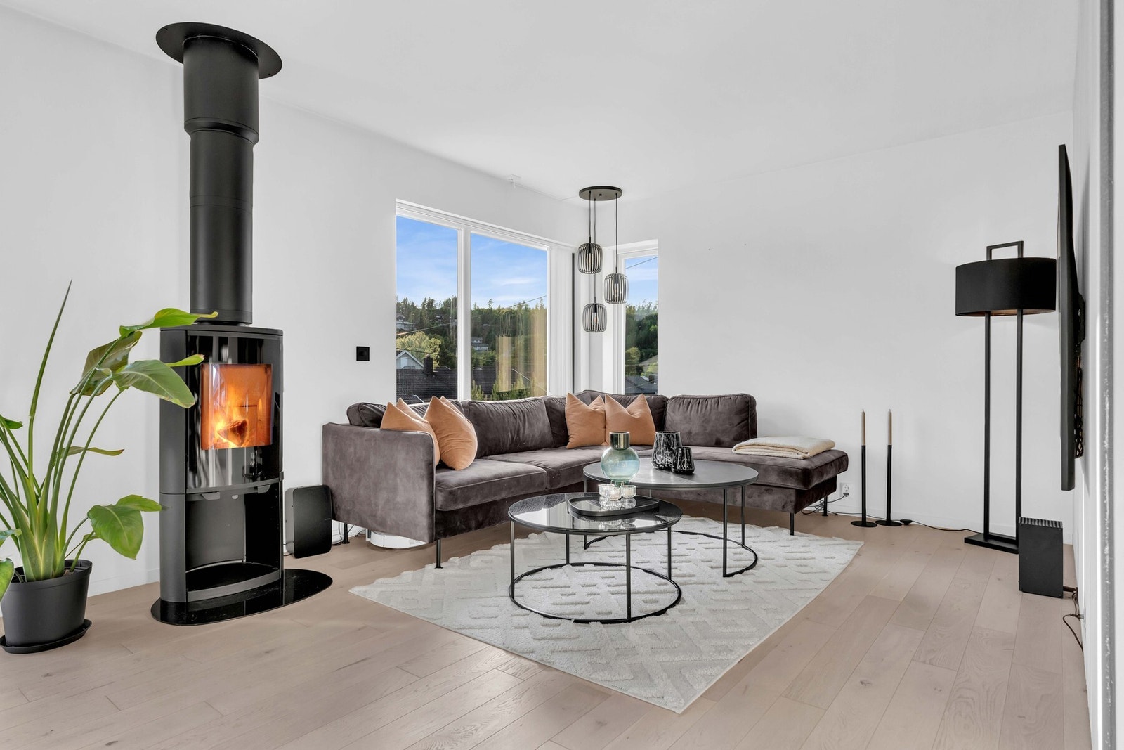 I stuen er det rom for en stor tv og sofagruppe. Her kan hele familien samles til hyggelige filmkvelder! Galleribilde