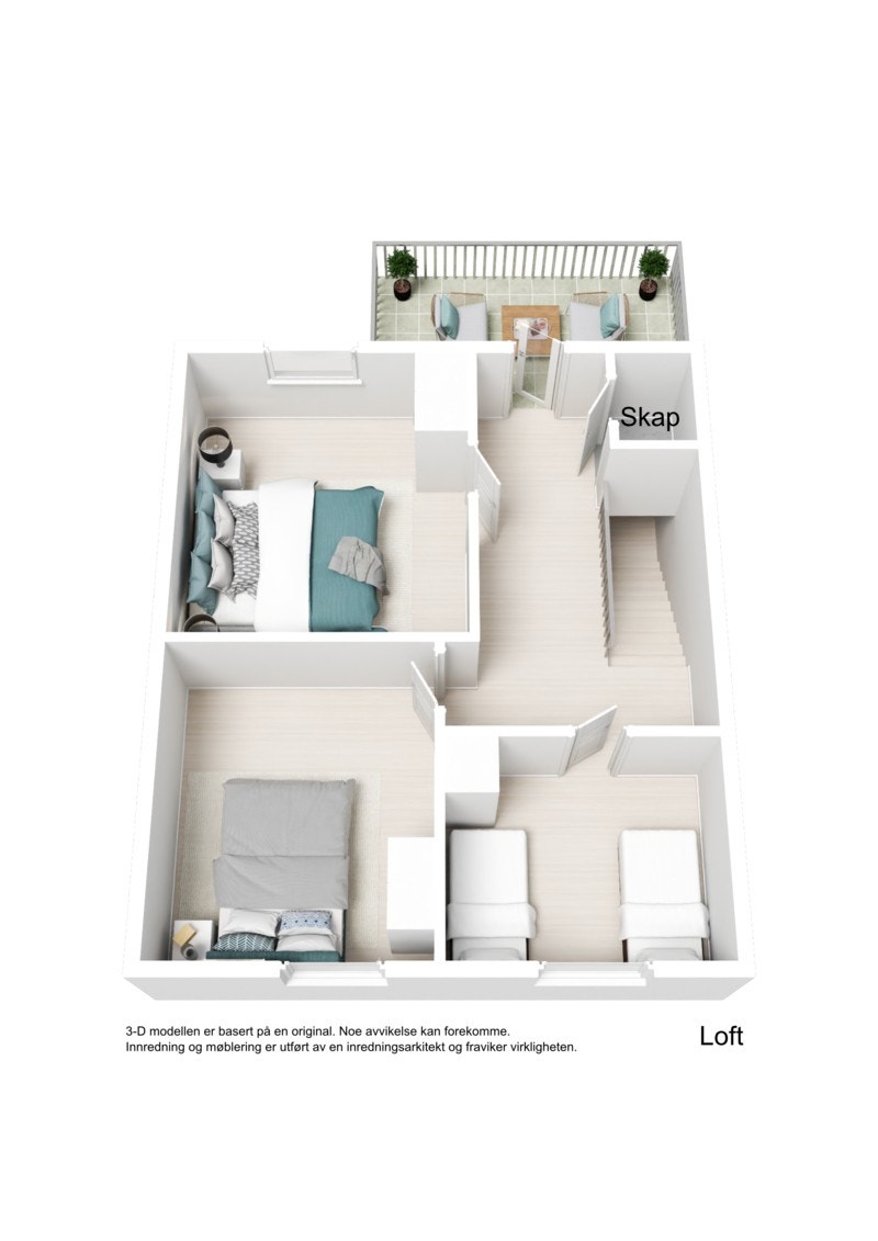3D plantegning - Loftsetasje Galleribilde