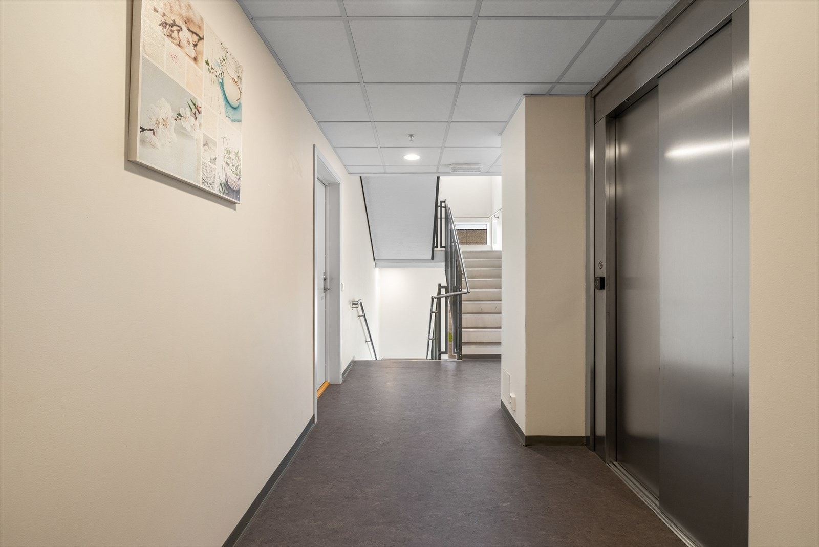 Bygget har felles inngangsparti med både heis- og trappeadkomst til etasjeplan. Galleribilde