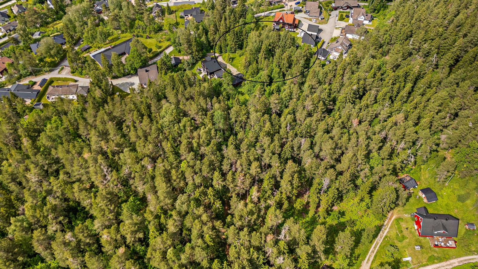 Sirkelen illustrer beliggenheten men ikke eksakt tomtegrense. Galleribilde