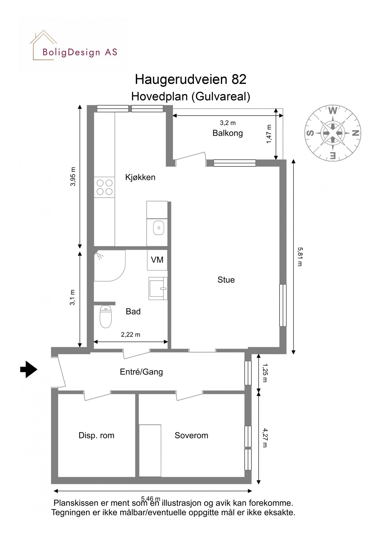 Plantegning med mål. Galleribilde