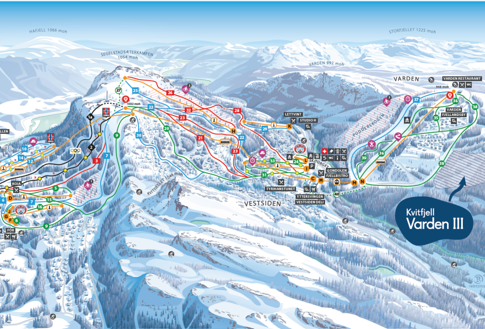 Varden III markert på alpinkartet for Kvitfjell Galleribilde