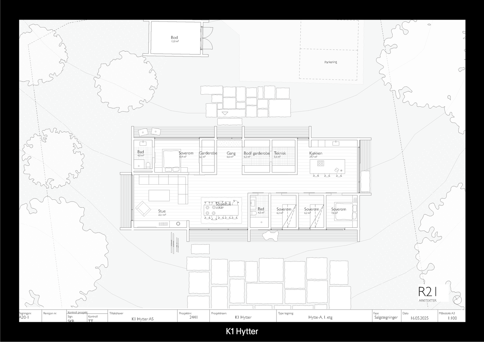 Plantegning hytte A, B og C - hovedplan Galleribilde