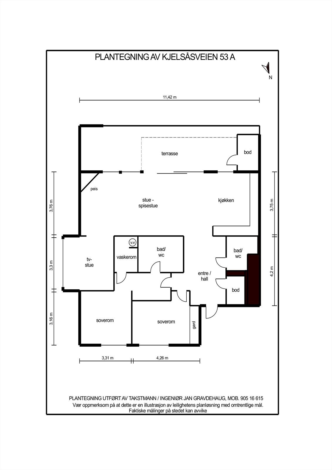 Leiligheten har en veldig god planløsning med mulighet for 3 soverom Galleribilde