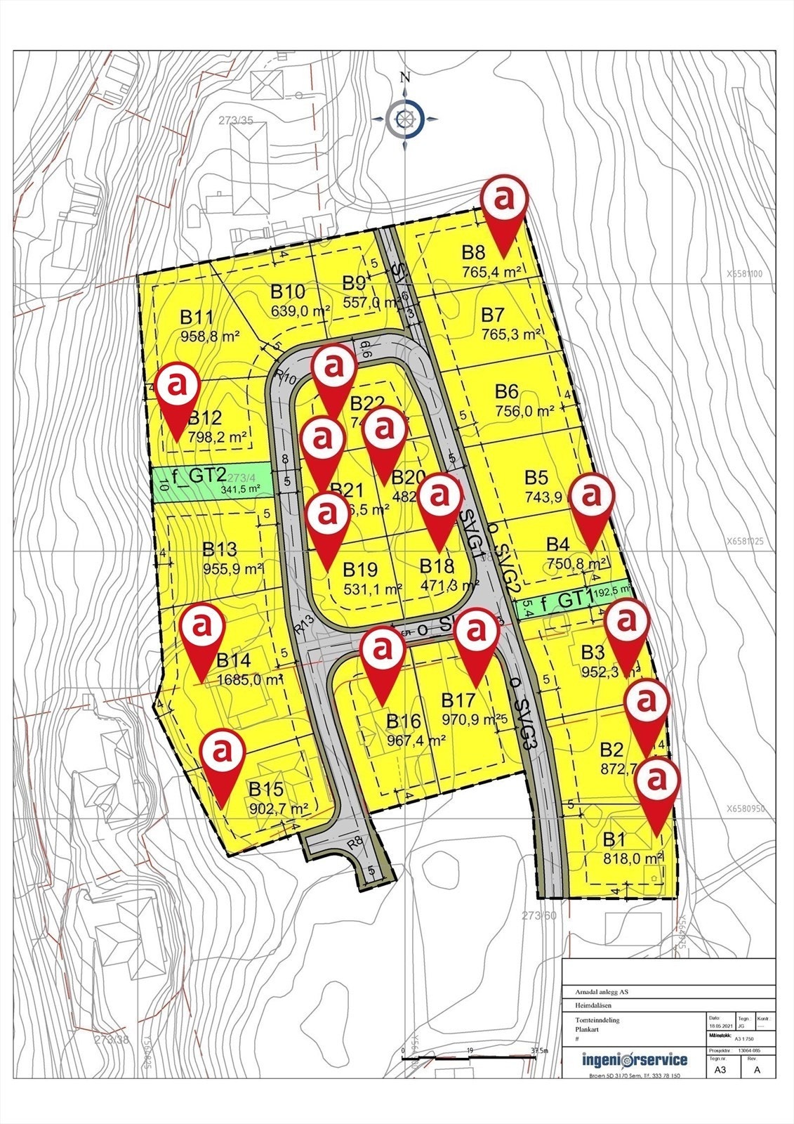 De markert med rød a er solgt. Galleribilde