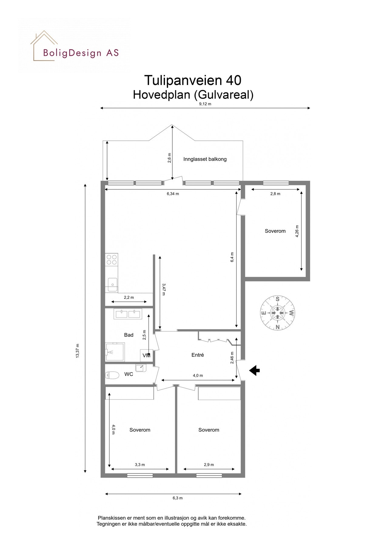 Plantegning med mål. Galleribilde