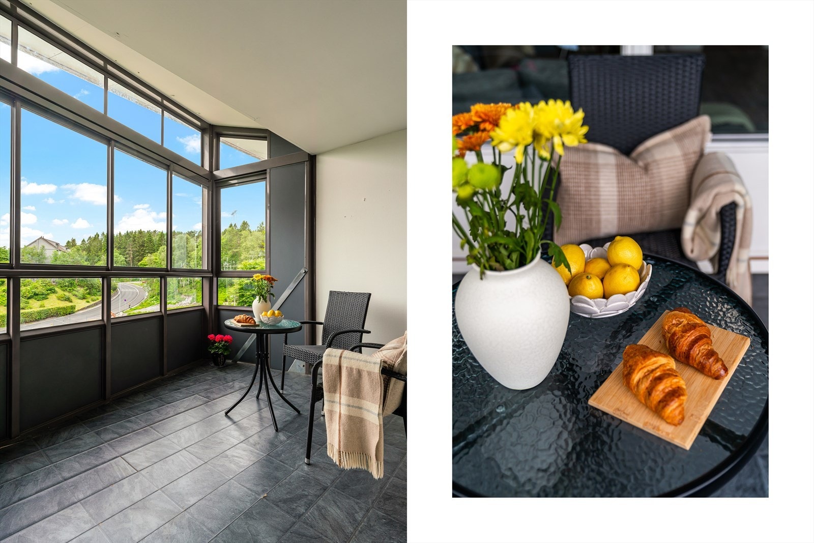 - Den innglassede balkongen kan brukes året rundt, og blir som en fin forlengelse av stuen - Galleribilde