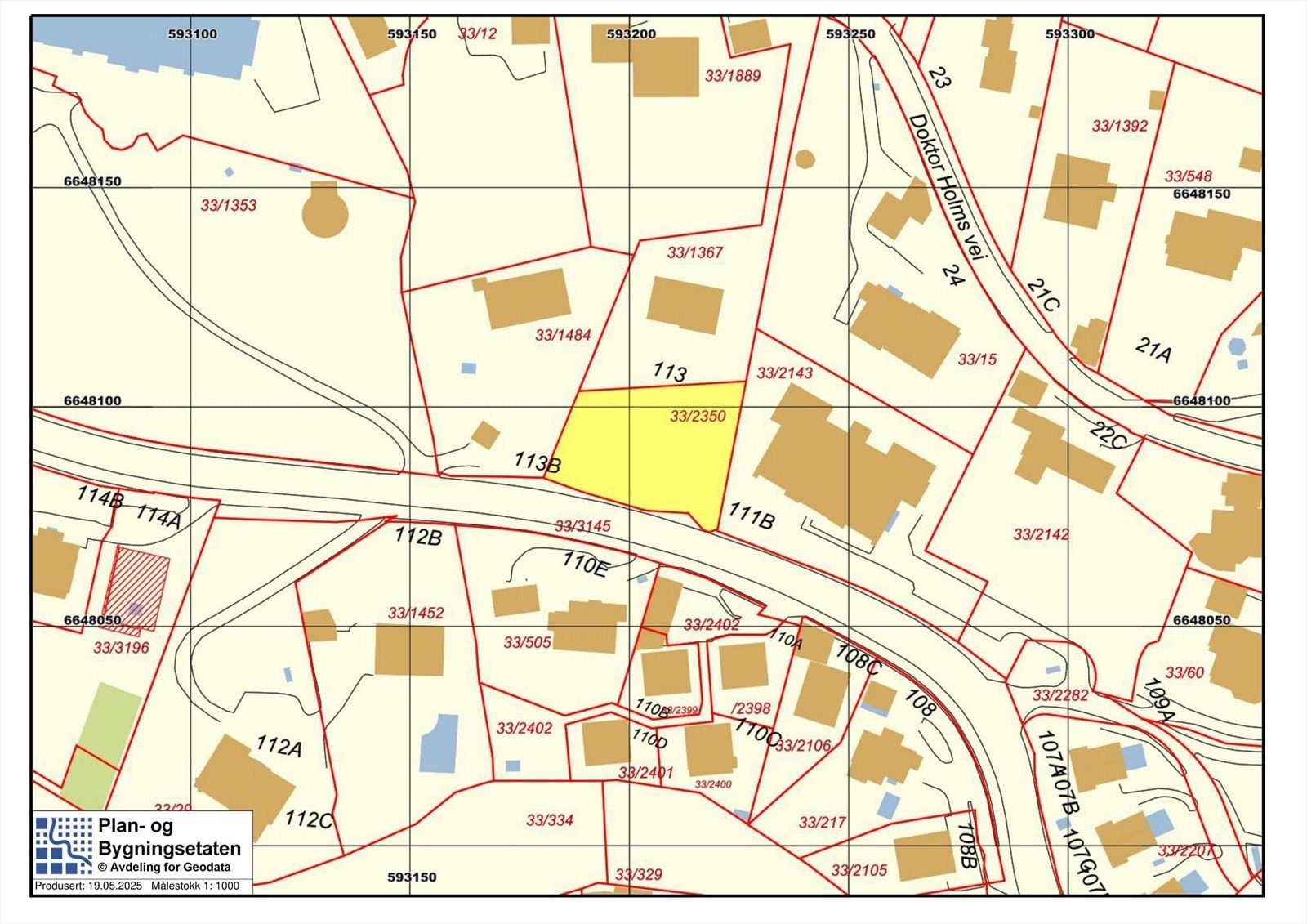 Tomten markert i gult. Galleribilde