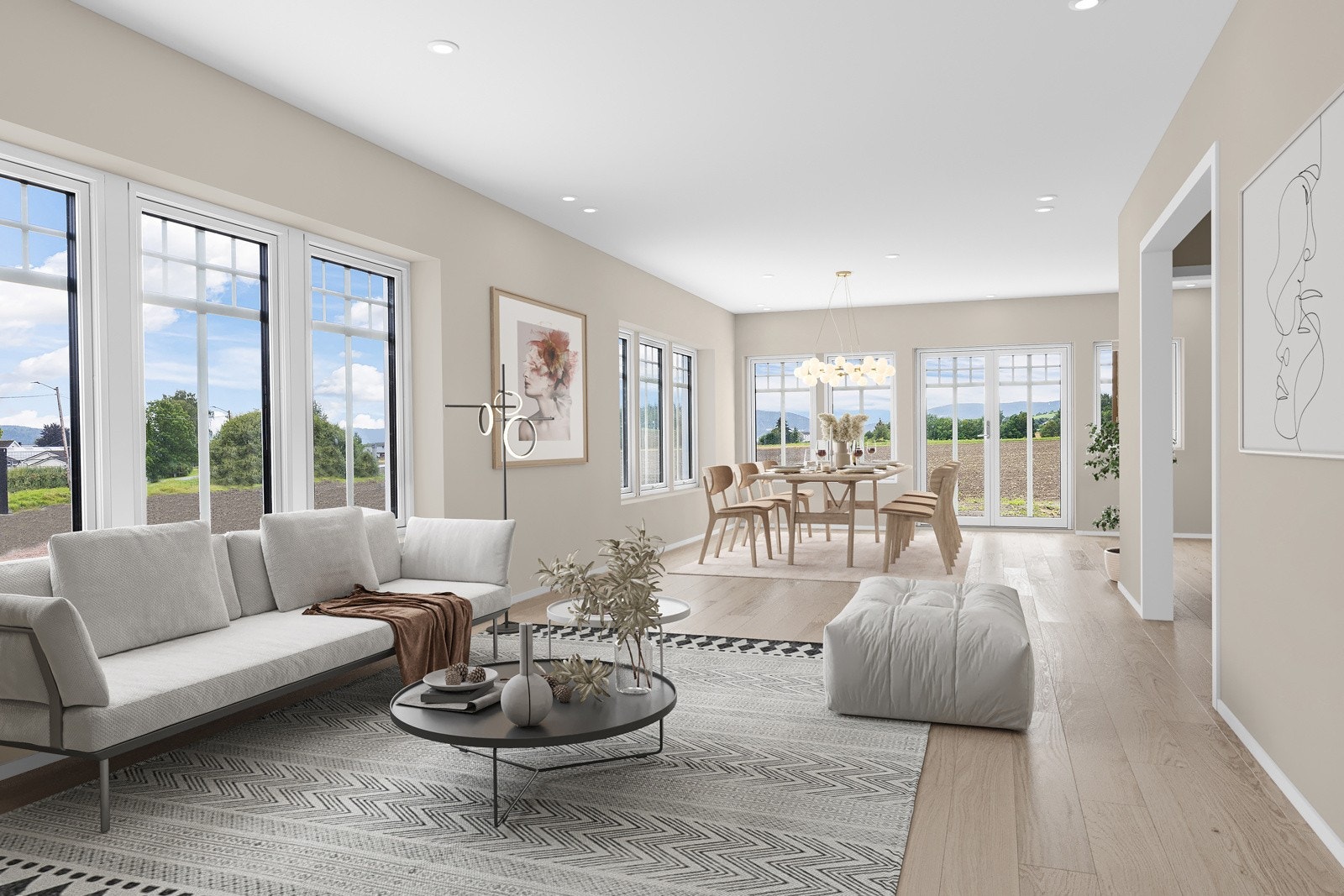 Det er en romslig stue med god plass til diverse møblering. Det er også utgang til hagen og terrassen. Galleribilde