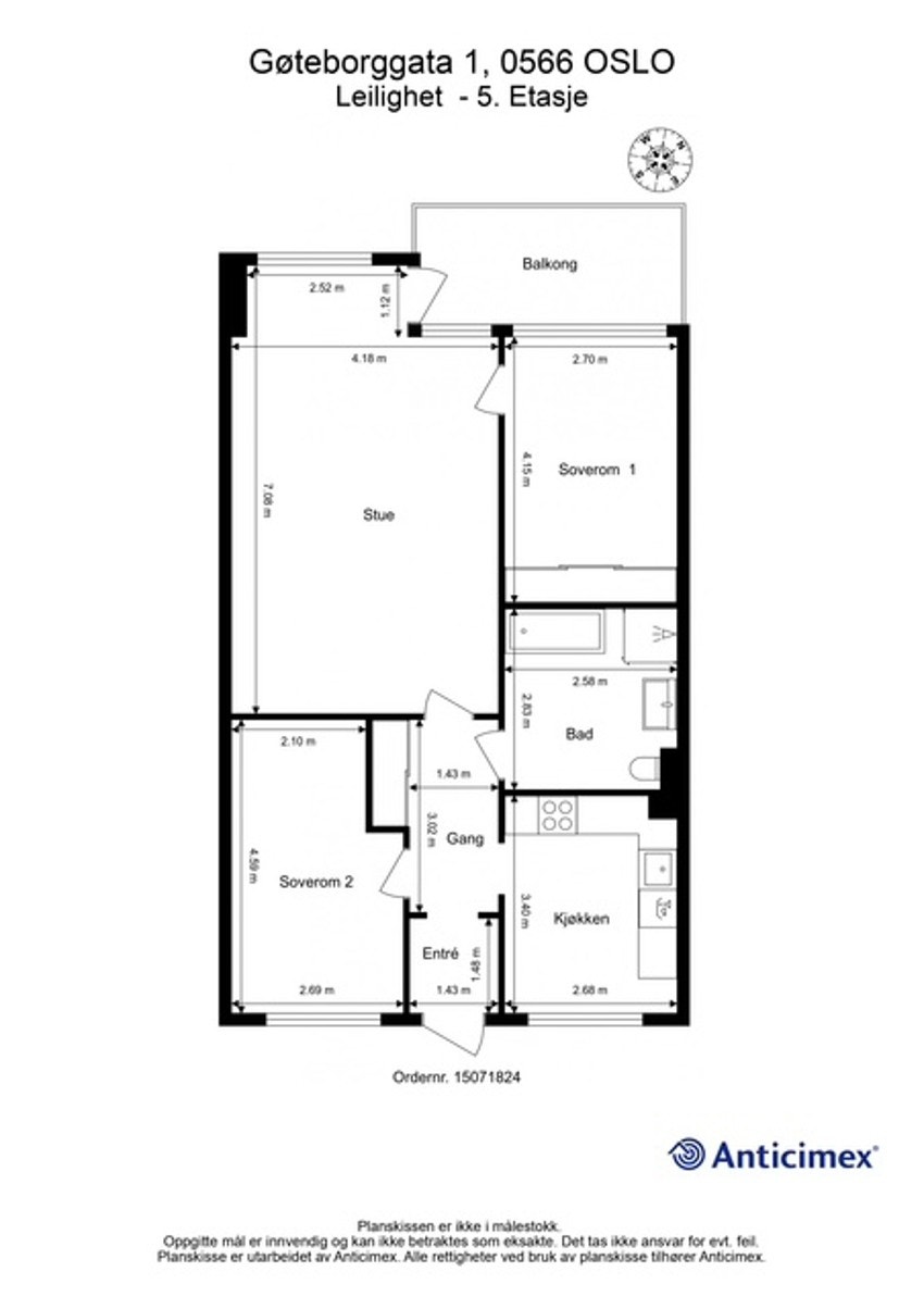 Plantegning med mål. Galleribilde