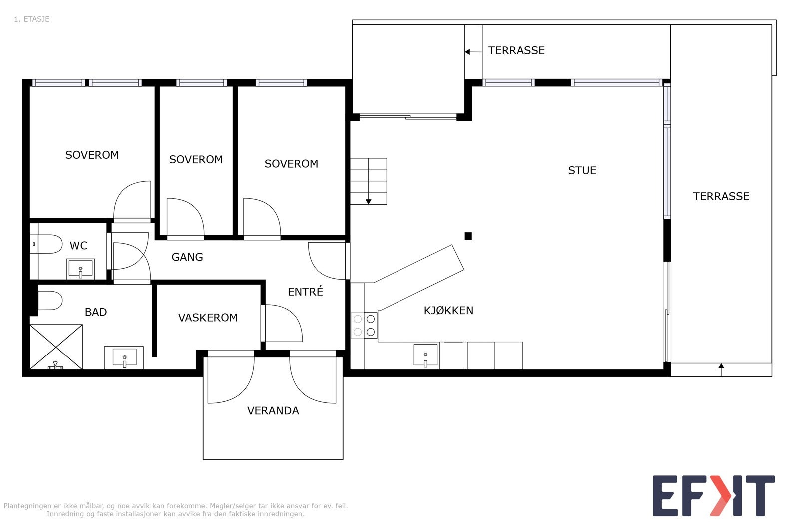 Hytta inneheld: stove og kjøkken i opa løysing, 3 soverom, romsleg hems, bad, gjestetoalett, gang, entrè og vaskerom Galleribilde
