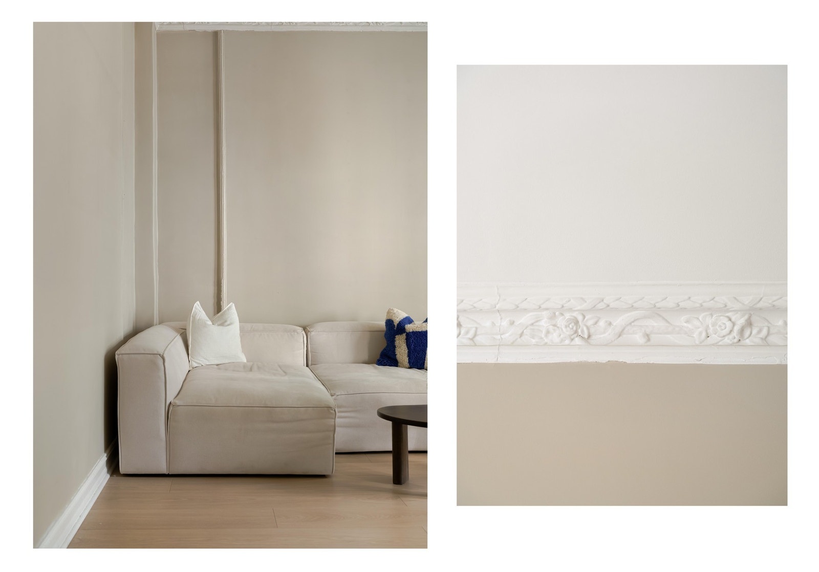 Det er både flott stukkatur og rosett i leiligheten. Det perfekte er i det uperfekte, som vi sier. Galleribilde