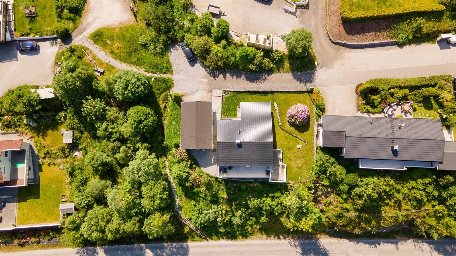 Dronebilde av tomten sett ovenfra Galleribilde