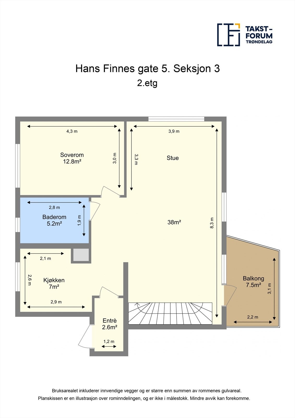 Ta en titt på planskissen og gjør deg kjent med romfordelingen. Her fra 2.etasjen. Galleribilde
