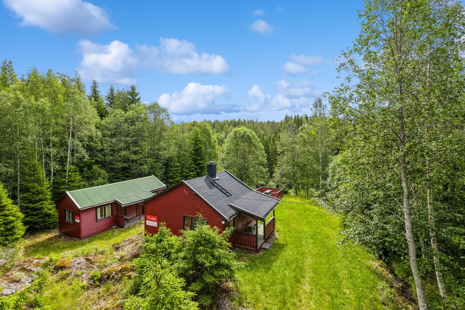 Solrik tomt som er opparbeidet med plen og naturtomt Galleribilde