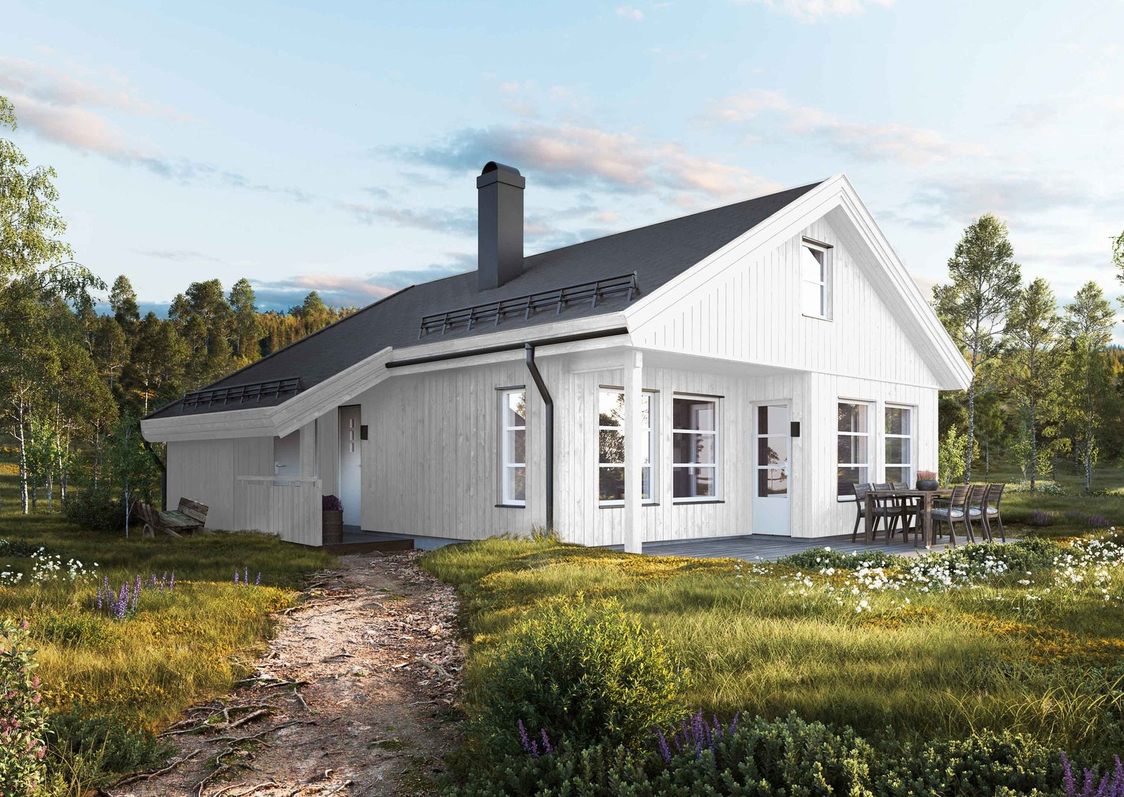 Hyttemodell Furutangen 75 er en koselig og funksjonell hytte.
Illustrasjon. Planløsning vil tilpasses tomten og kundens ønsker ved utarb. av situasjonsplan Galleribilde