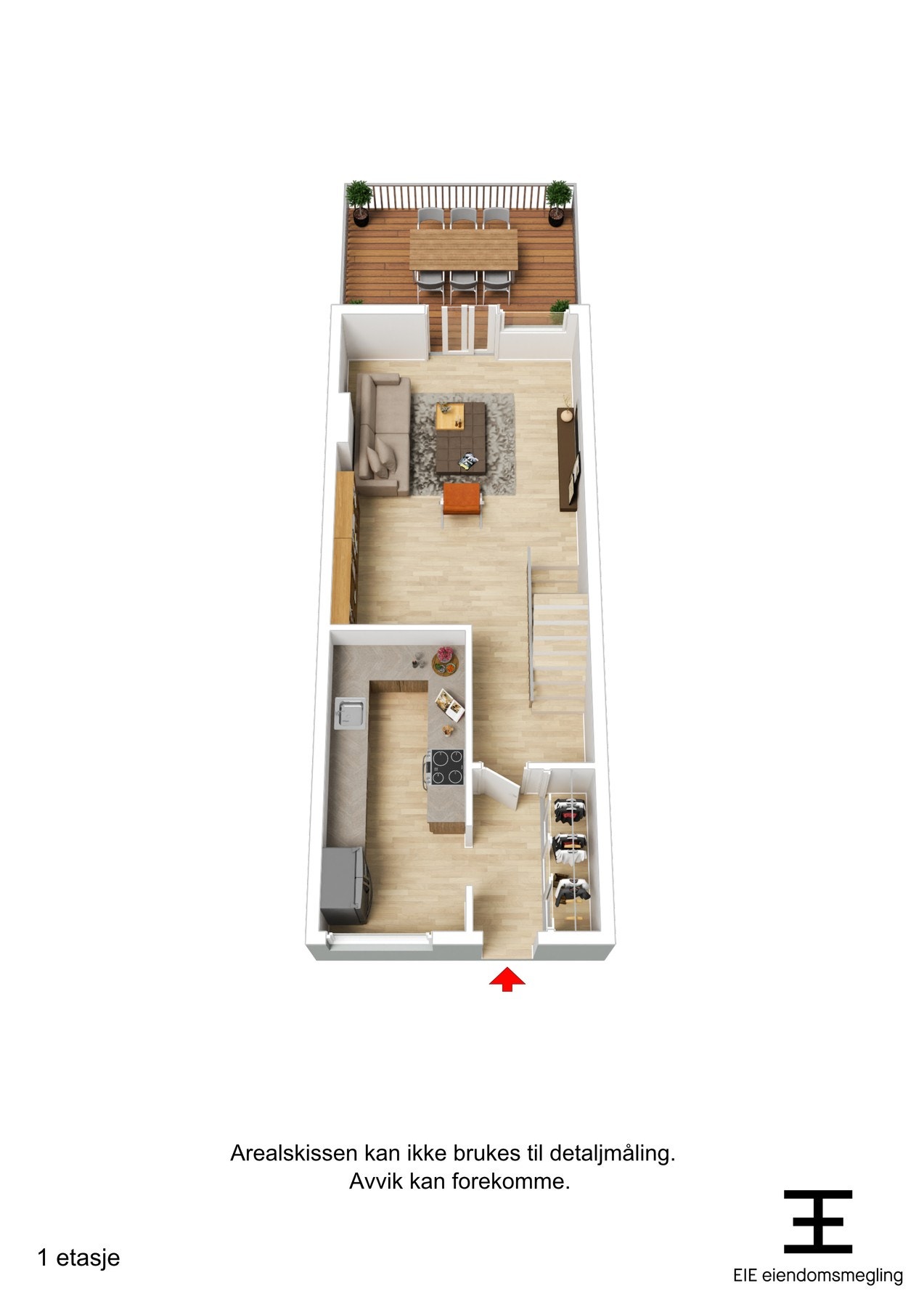 3D plantegning 1.etasje Galleribilde