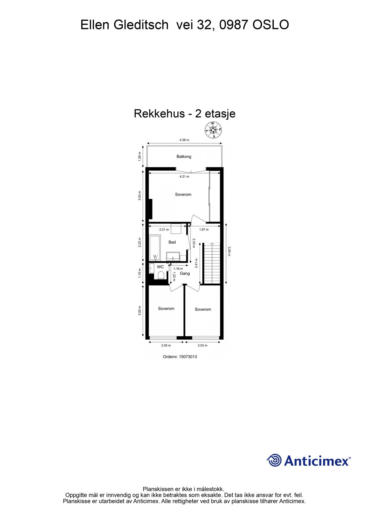Plantegning 2.etasje - Her oppe finner du boligens 3 soverom Galleribilde