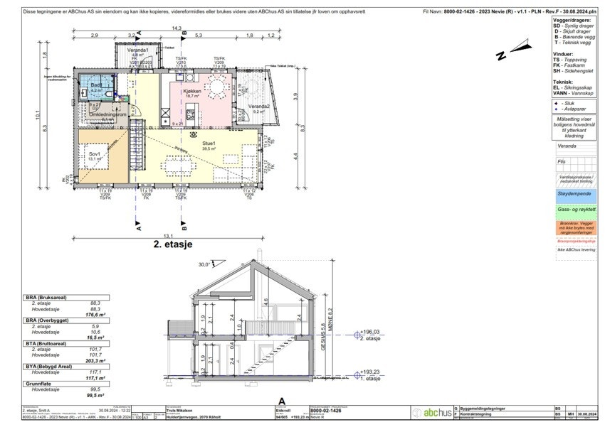 Illustrasjon av planløsning for omsøkt enebolig med praktikantdel. Det gjøres særskilt oppmerksom på at tomten selges alene uten noen form for byggeklausul. Galleribilde