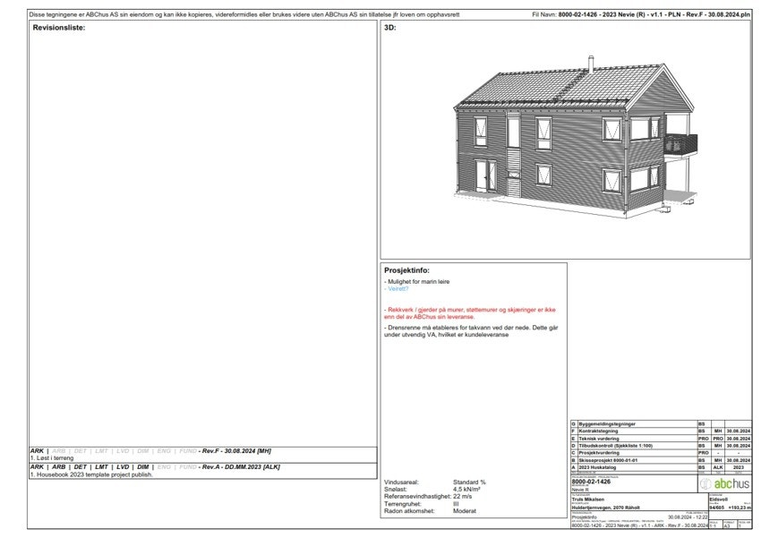 Illustrasjon av byggetegning som viser til omsøkt enebolig på tomten fra ABChus. Det gjøres særskilt oppmerksom på at tomten selges alene uten noen form for byggeklausul. Galleribilde