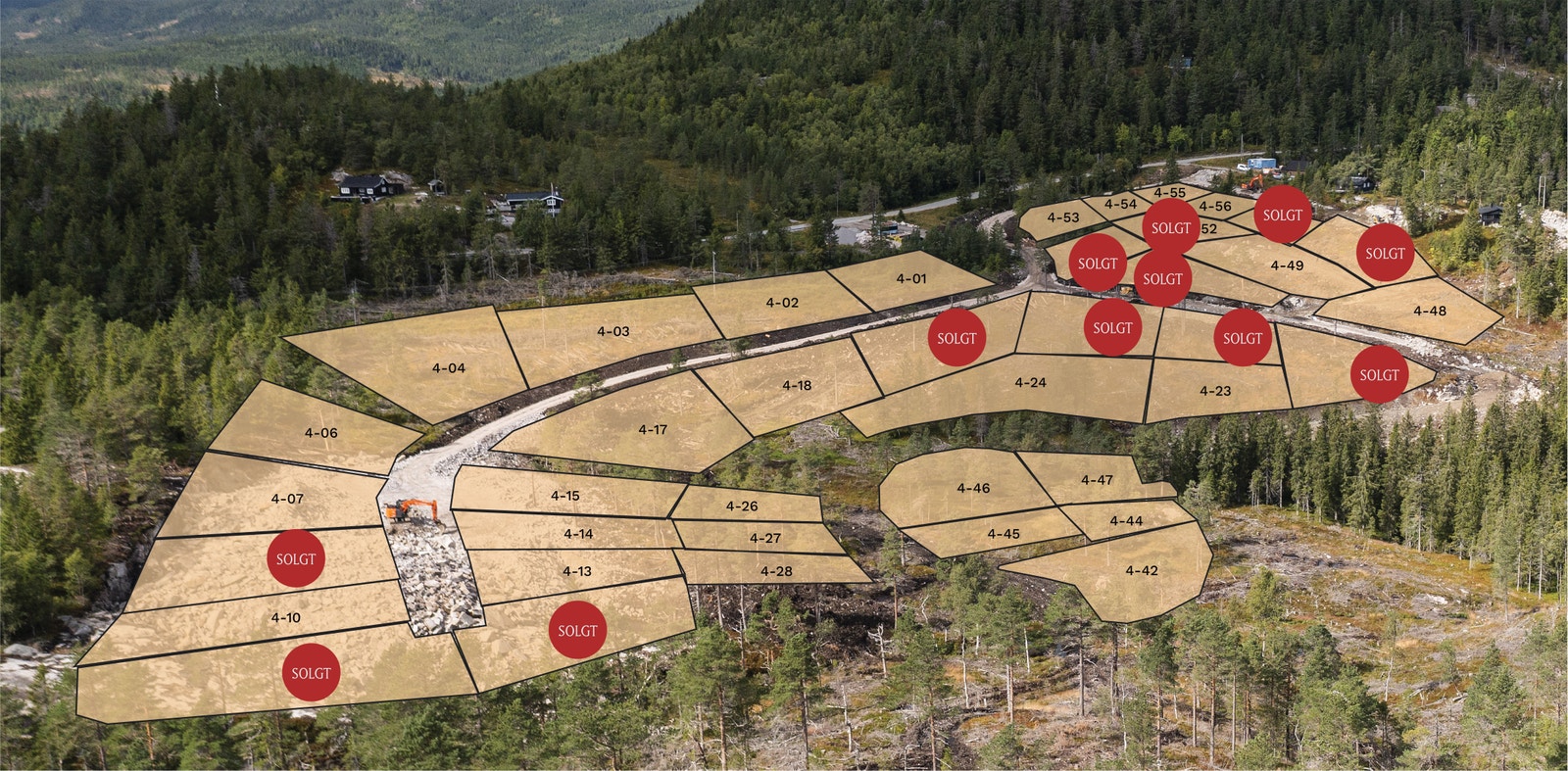 Delfelt 1 og 2 i Lifjell Hyttegrend. Galleribilde