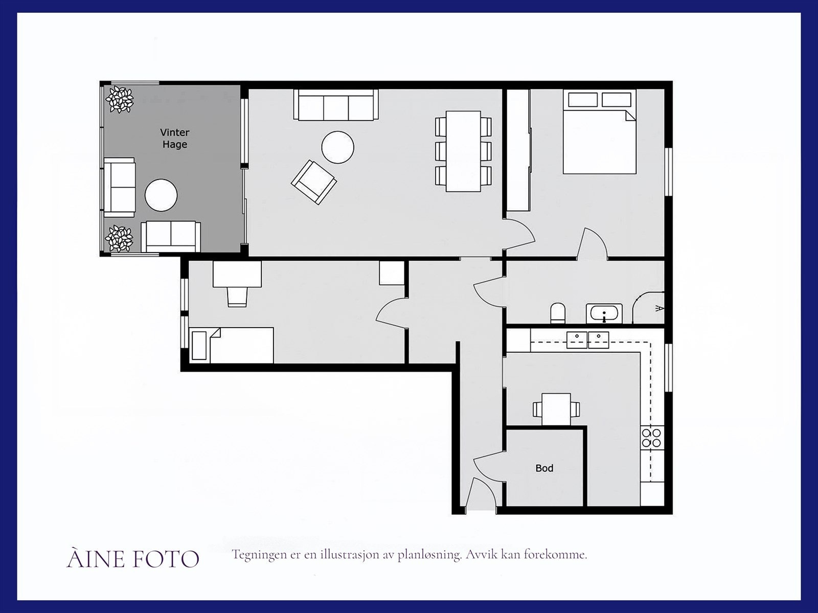 Boligen måles til 81m². I tillegg kommer innglasset balkong på 12m², man har også bodareal på 12m². Galleribilde
