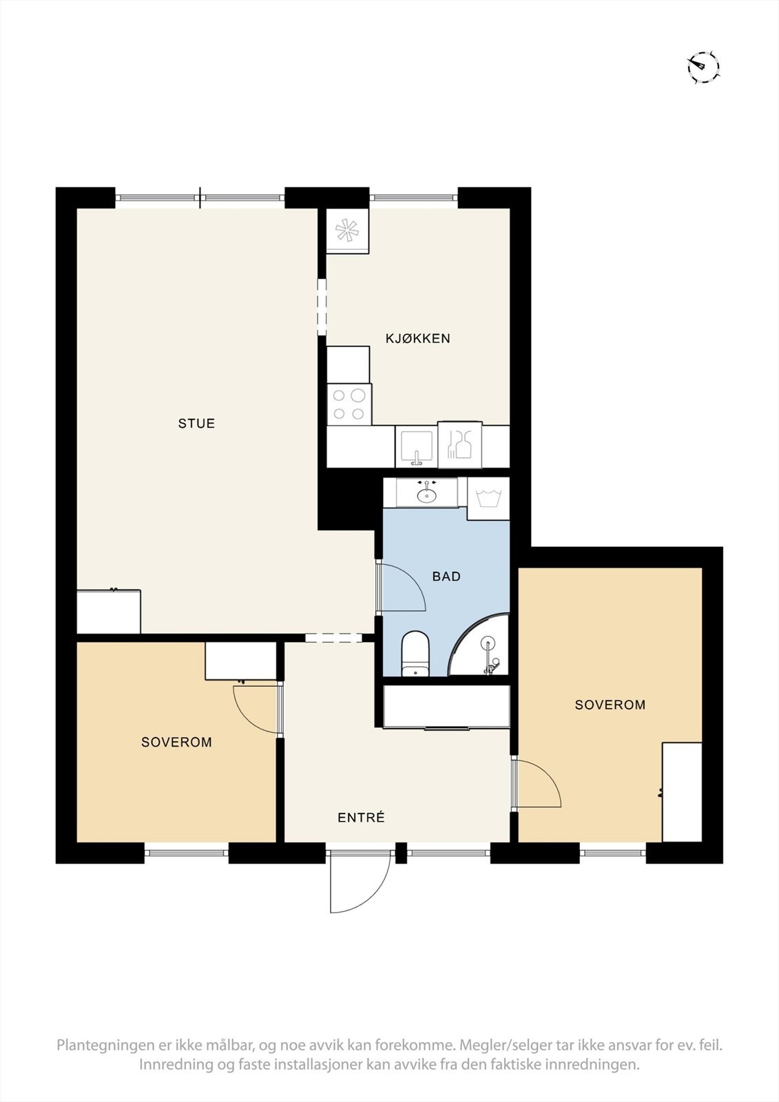 Leilighet tileggsbygg (L3) Tegningen viser hvordan leiligheten fremstår, på godkjente tegninger er dette det tidligere butikklokalet. Det er ikke mottatt dokumentasjon på godkjent bruksendring Galleribilde