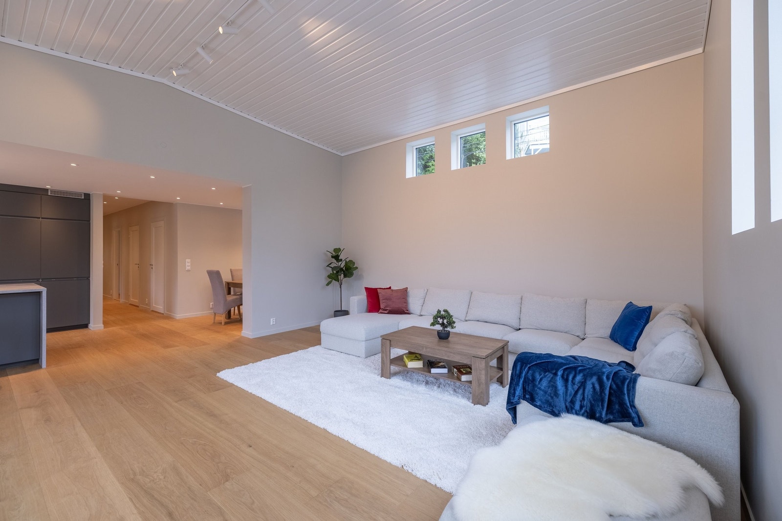 Stuen var opprinnelig sceneområde. Nå er gulvet senket, slik at det er god takhøyde. Galleribilde