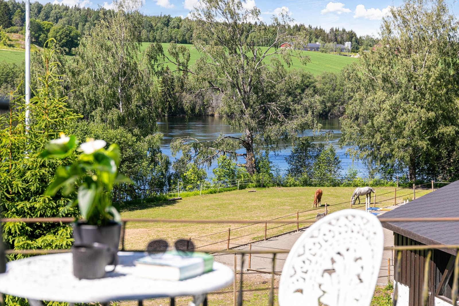 Fra balkongen har man nydelig utsyn ut mot strandlinjen, Vorma og resten av eiendommen Galleribilde