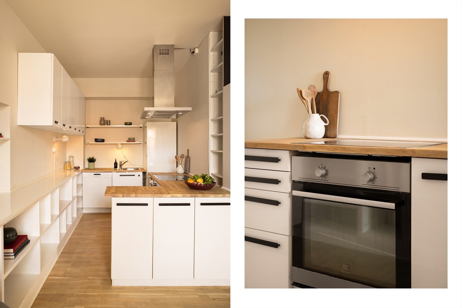 Integrerte hvitevarer med keramisk platetopp og stekeovn. Opplegg for oppvaskmaskin. Galleribilde