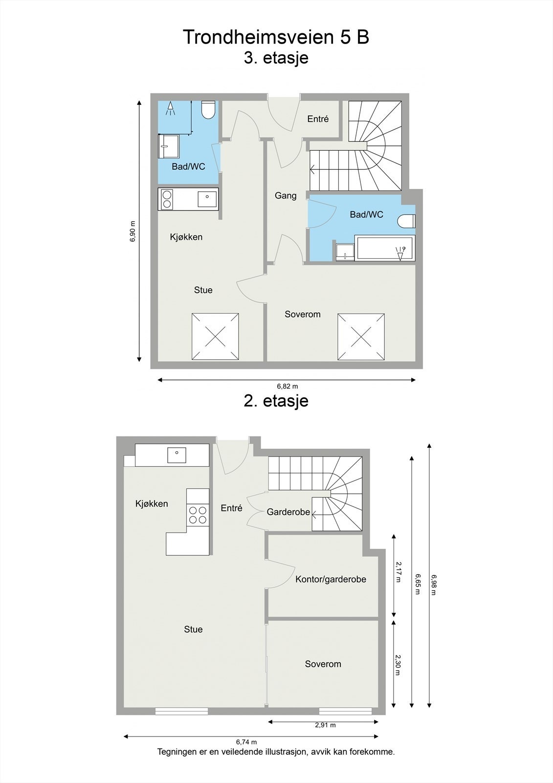 Leiligheten går over to plan og ligger i gårdens 2.- og 3.etasje med heisadkomst. I 3.etasje har leiligheten en lys og kvardratsmart utleiedel med muligheter for gode utleieinntekter, og valget om å inkludere hovedsoverommet, eller benytte dette selv. Galleribilde