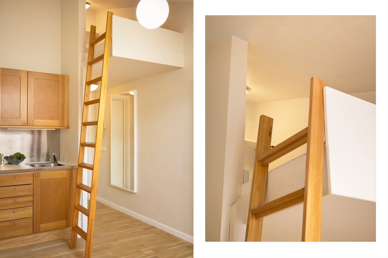 Det er adkomst til en hems som kan benyttes som soveplass, til oppbevaring eller hva annet man måtte ønske. Galleribilde