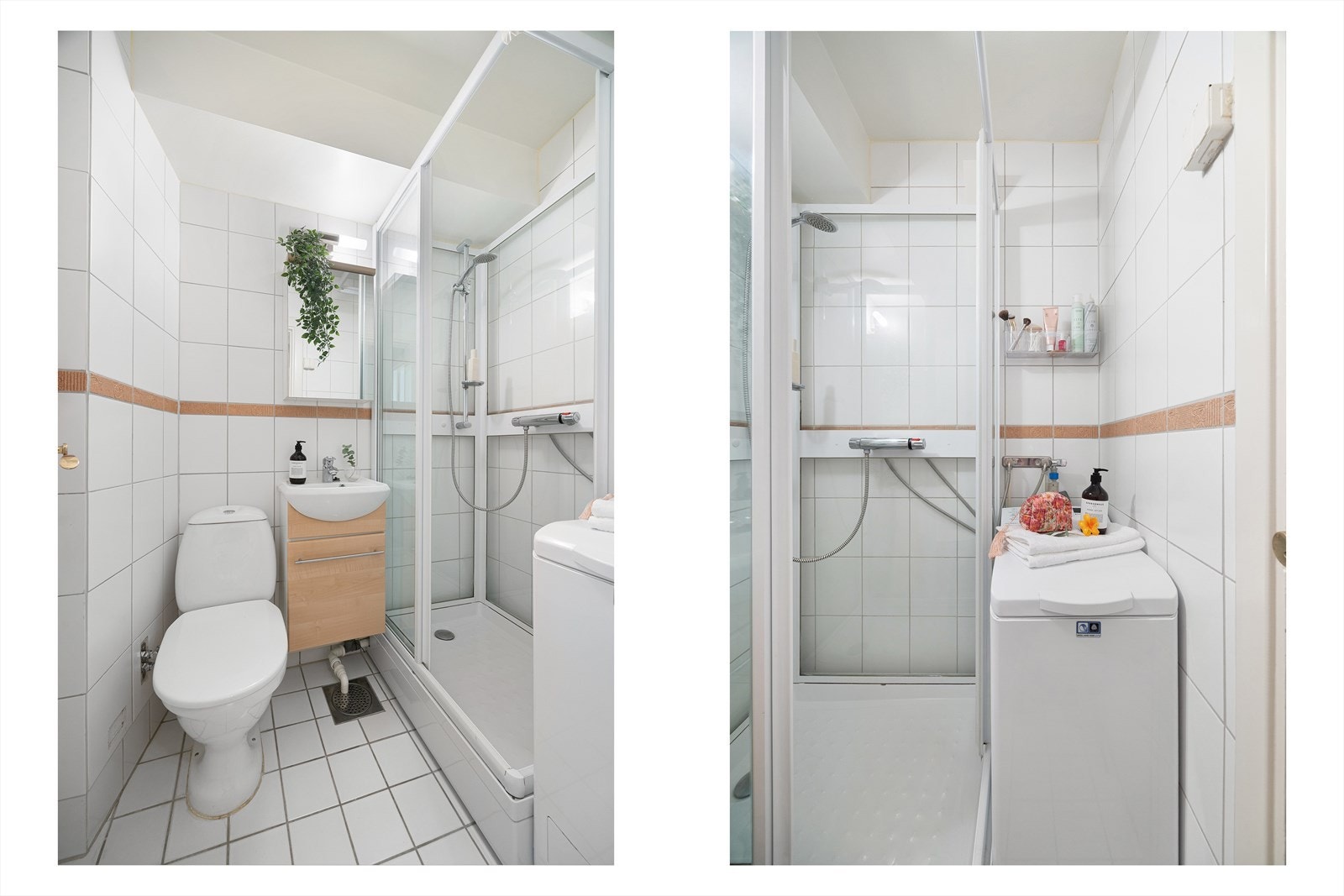 Badet har varmekabler i gulv, og opplegg for vaskemaskin. Galleribilde